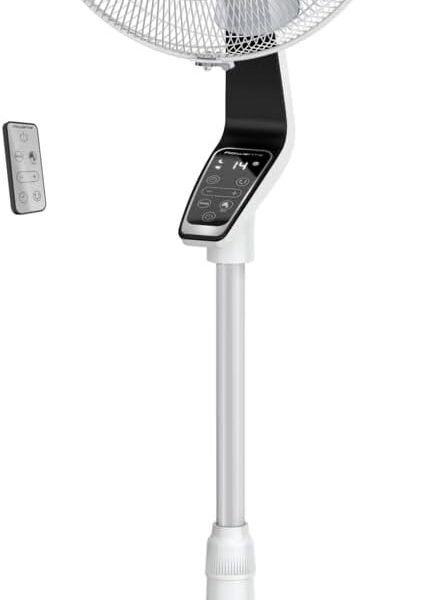 Rowenta Turbo Silence Extreme Ventilateur sur pied, Puissant, Silencieux, Écoénergétique, Design, Timer 12h, Télécommande VU5690F0, Blanc et Métallisé